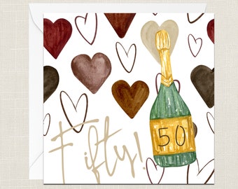 Fifty! Greetings Card with Envelope - Happy 50th Birthday - Birthday Card - Cards For Her - Fifty - Celebration - 50 - Sister In Law Mum Nan