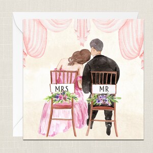 M. et Mme Carte de vœux avec enveloppe - Son Lui - Célébration - Jour de mariage - Amour - Partenariat civil - Table supérieure - Costume vestimentaire - Coeurs