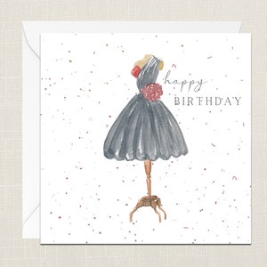 Buon Compleanno Dress Stand Biglietto di auguri con busta - Biglietto di compleanno - Lei - Regali per amico - Sarto - Acquerello - Unico