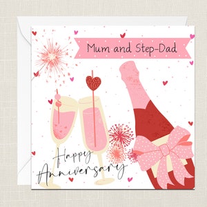 Biglietto di auguri per l'anniversario di matrimonio di mamma e patrigno con busta - Per lei e lui - Celebrazione - Anniversario di matrimonio - Champagne Love