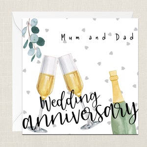 Mum And Dad Wedding Anniversary Greetings Card with Envelope - Celebration - Happy Anniversary - Congratulations - Champagne - Cheers - Love