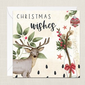 Tarjeta de felicitación de los deseos de Navidad con sobre - Feliz Navidad - Felices fiestas - Festivo - Joyeux Noel - Acuarela Ciervo - Nuestra casa a la tuya