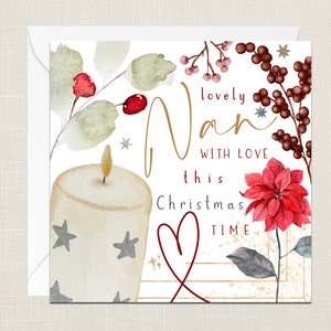 Lovely Nan With Love Dies Weihnachtszeit Grußkarte mit Umschlag - Merry Xmas - Frohe Feiertage - Festlich - Joyeux Noel - Baum - Oma