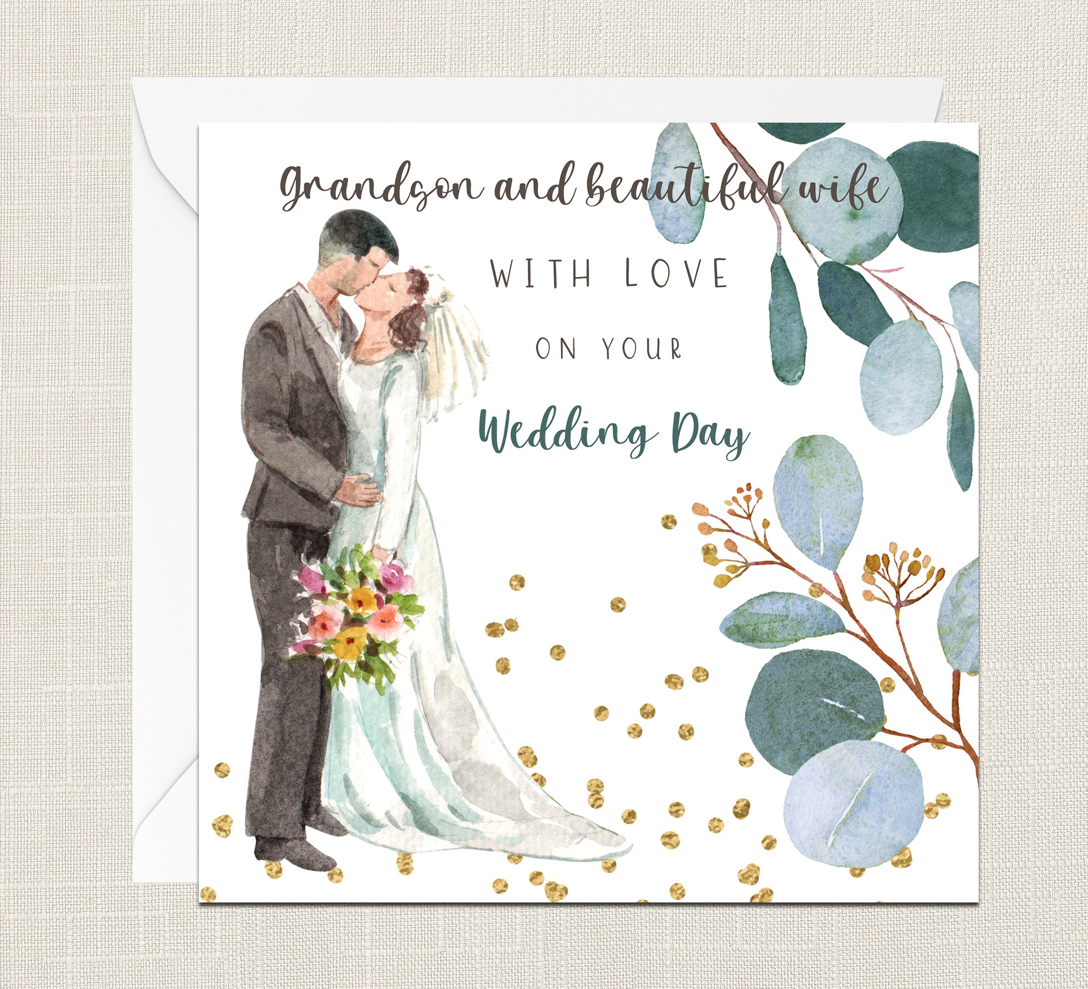 Grandson and Beautiful Wife on Your Wedding Day Greetings Card