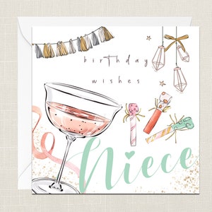 Auguri di compleanno Nipote Biglietto di auguri con busta - Biglietto di compleanno - Lei - Regali per amico - Gin Celebration - Cocktail - Nappe - Femmina