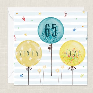 65th Birthday Greetings Card with Envelope - Birthday Card - Cards Her Him - Gifts for Friend - Balloons - Handmade - Sixtieth Fifth - Happy