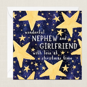 Merveilleux neveu et petite amie avec amour à Noël carte de voeux avec enveloppe - joyeux Noël joyeuses fêtes - partenaire des fêtes d'étoiles
