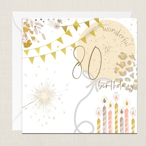 Wonderful 80th Birthday Florals Greetings Card with Envelope - Birthday Card - Cards Her Gifts for Friend - Flowers - Elegant - Eightieth 80