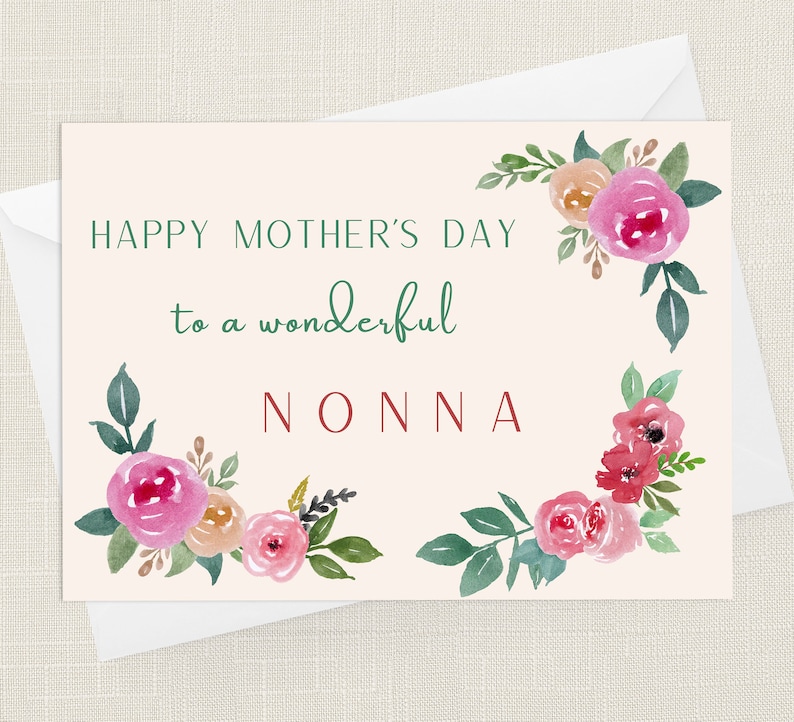 Happy Mother's Day To a Wonderful Nonna Greetings Card with Envelope - Cards For Her - Gifts for Mum - Flowers Floral - Nan - Grandma 