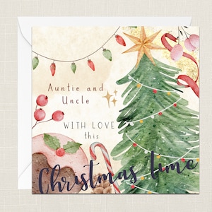 Auntie And Uncle With Love This Christmas Time Greetings Card with Envelope - Merry Xmas - Happy Holidays - Festive - Joyeux Noel