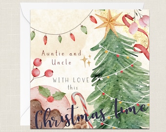 Auntie And Uncle With Love This Christmas Time Greetings Card with Envelope - Merry Xmas - Happy Holidays - Festive - Joyeux Noel