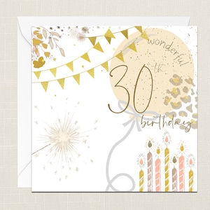 Wonderful 30th Birthday Florals Greetings Card with Envelope - Birthday Card - Cards Her Gifts for Friend - Flowers - Elegant - Thirty 30