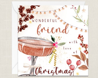 Wonderful Friend With Love At Christmas Greetings Card with Envelope - Merry Xmas - Happy Holidays - Festive - Joyeux Noel - Best Friend