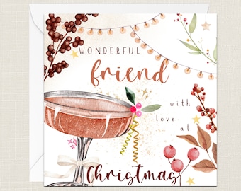 Wonderful Friend With Love At Christmas Greetings Card with Envelope - Merry Xmas - Happy Holidays - Festive - Joyeux Noel - Best Friend