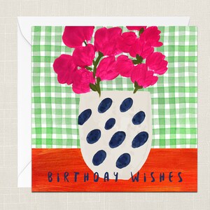 Happy Birthday Wishes Brights Grußkarte mit Umschlag - Happy Birthday Karte - Karten für Sie - Karten für Ihn - Blumen Bunte Vase - Schrullig