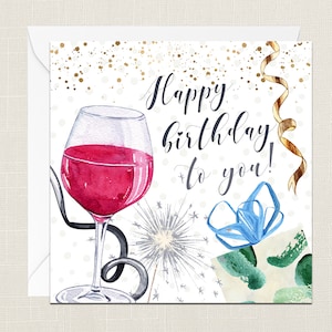 Buon compleanno a te Biglietto di auguri con busta - Vino rosso - Bevande - Pub - Regali regali per lui - Regali regali - Biglietti di auguri maschili