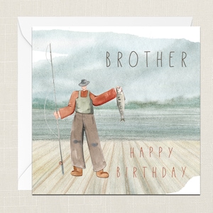 Brother Happy Birthday Grußkarte mit Umschlag - Geburtstagskarte - Geschenk für Ihn - Karten Ihn - Just To Say - Männlich - Angelfisch - Hobbies