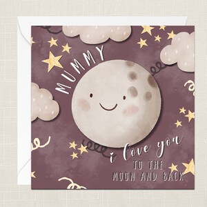 Maman, je t'aime jusqu'à la lune et retour carte de voeux avec enveloppe - carte d'anniversaire de célébration - fête des mères - dimanche des mères - Support