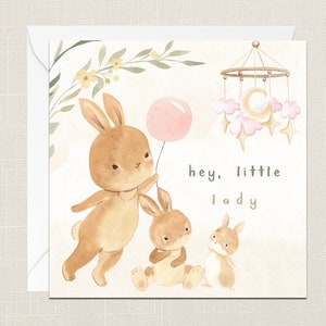Hey, Tarjeta de felicitación de little lady con sobre - Tarjeta de nacimiento - Tarjeta de bautizo - Tarjeta de bebé - Tarjeta de niña - Niña recién nacida