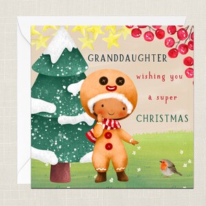 Nieta deseándole una tarjeta de felicitación súper navideña con sobre - Feliz Navidad - Felices fiestas - Festivo - Joyeux Noel - Escena de nieve