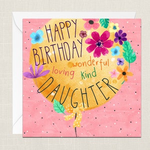 Carte de voeux joyeux anniversaire fille avec enveloppe - Carte d'anniversaire - Elle - Cadeaux - Je t'aime - Fleurs - Belle journée - Cœurs - Appréciation