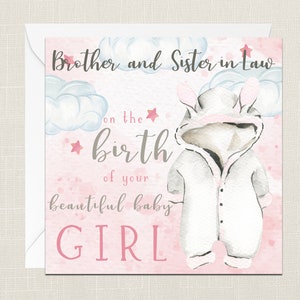 Fratello e cognata sulla nascita della tua bellissima bambina biglietto di auguri con busta - biglietto di nascita - biglietto di battesimo - neonato
