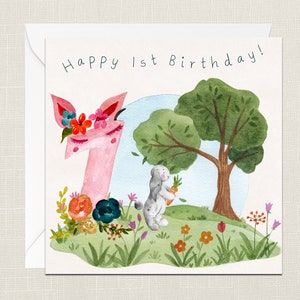 Carte de voeux Joyeux 1er anniversaire avec enveloppe - Carte de joyeux anniversaire - 2e 3e 4e anniversaire - Enfant - Jalon - Bébés animaux