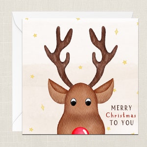 Merry Christmas To You Grußkarte mit Umschlag - Frohe Weihnachten - Frohe Feiertage - Festlich - Joyeux Noel - Rudolph - Warercolour Rentier