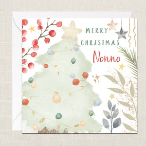 Merry Christmas Nonno Grußkarte mit Umschlag - Merry Xmas - Frohe Feiertage - Festlich - Joyeux Noel - Baum - Nonna - Grandad - Pops