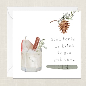 Buoni tonici che portiamo a te e il tuo biglietto di auguri gin con busta - Buon Natale - Buone Feste - Festive - Joyeux Noel - Cartolina di Natale