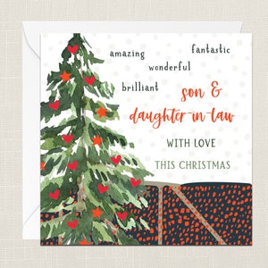 Beau-fils et belle-fille avec amour cette carte de voeux de Noël avec enveloppe - Joyeux Noël joyeuses fêtes - Joyeux Noël festif - Arbre