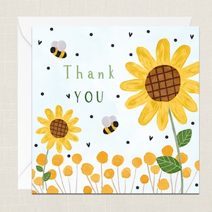 Dank u groeten kaart met envelop - met dank dankbaarheid liefde - waarderingskaart - zonnebloemen bijen bloemen zonneschijn - positiviteit