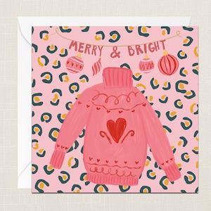Tarjeta de felicitación alegre y brillante con sobre - Tarjeta de Navidad Felices Fiestas - Amigo Jersey de Navidad - Leopardo Estampado Abstracto Colorido