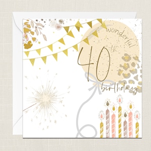 Wonderful 40th Birthday Florals Greetings Card with Envelope - Birthday Card - Cards Her Gifts for Friend - Flowers - Elegant - Forty 40