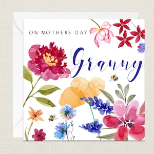 Nonna per la festa della mamma Biglietto di auguri con busta - Biglietti per lei - Regali per la mamma - Fiori floreali - Nan - Nonna - Buona festa della mamma