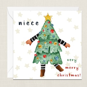 Niece Very Merry Christmas Greetings Card with Envelope - Merry Xmas - Happy Holidays - Festive - Joyeux Noel - Childrens Kids - Fun Quirky