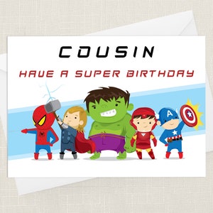 Primo tiene una tarjeta de felicitación de superhéroe de súper cumpleaños con sobre - Héroe - Día del Padre - Cumpleaños - Solo para decir - Felicitaciones