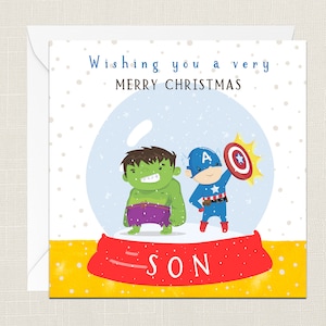Wishing You A Merry Christmas Son Grußkarte mit Umschlag - Frohe Weihnachten - Frohe Feiertage - Festlich - Joyeux Noel - Kinder - Superheld