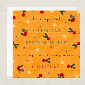 Para una hermana y un cuñado especiales, les deseo una muy feliz Navidad. Tarjeta de felicitación con sobre. Navidad. Felices fiestas. Festivo.