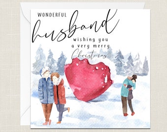 Wonderful Husband Wishing You A Very Merry Christmas Greetings Card with Envelope - Xmas - Happy Holidays - Festive - Partner Wife Boyfriend
