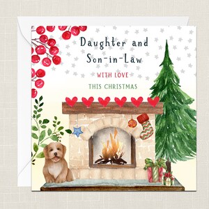 Tochter und Schwiegersohn Mit Liebe Grußkarte mit Umschlag - Frohe Weihnachten - Frohe Feiertage - Festliche Joyeux Noel - Hund