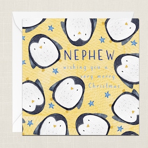Sobrino deseándole una muy feliz tarjeta de felicitación navideña con sobre - Feliz Navidad - Felices fiestas - Festivo - Niños - Pingüinos