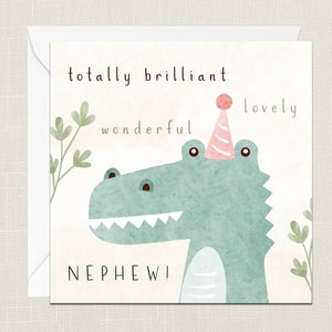 Totalmente brillante, encantador, maravilloso sobrino! Tarjeta de felicitación con sobre - Tarjeta de cumpleaños - Regalos para él - Fiesta de dinosaurios - Feliz cumpleaños