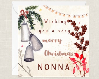 Wishing You A Very Merry Christmas Nonna Greetings Card with Envelope - Merry Xmas - Happy Holidays - Festive - Joyeux Noel - Tree - Nonno