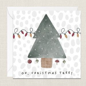 Oh, Christmas Tree! Greetings Card with Envelope - Merry Xmas - Happy Holidays - Festive - Joyeux Noel - Baubles Lights Cute Adorable