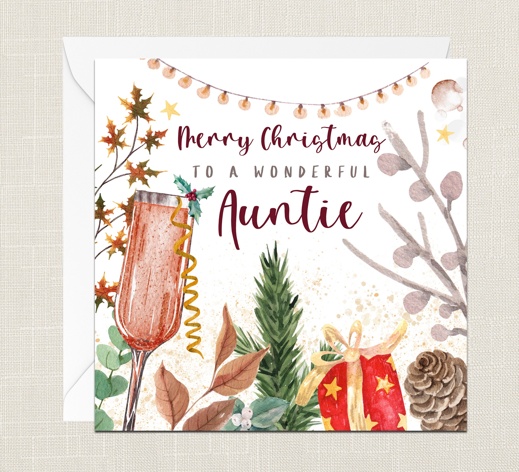 Biglietto Di Natale Decorato For You Auntie - Con Busta Rossa, 13x17 Cm, Rifinito A Mano - 5
