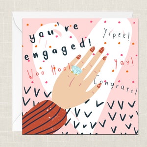 Vous êtes engagé! Woo Hoo! Yay! Yipee! Félicitations! Carte de vœux - Fiançailles de mariage - Félicitations - Fiancé - Petit ami Petite amie Partenaire