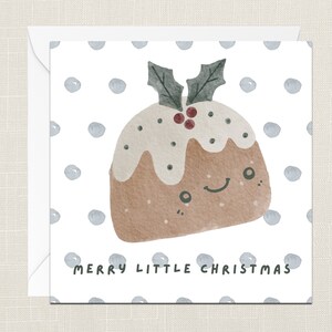 Merry Little Christmas Groeten Kaart met Envelop - Merry Xmas - Happy Holidays - Feestelijk - Joyeux Noel - Christmas Pudding Cute Adorable