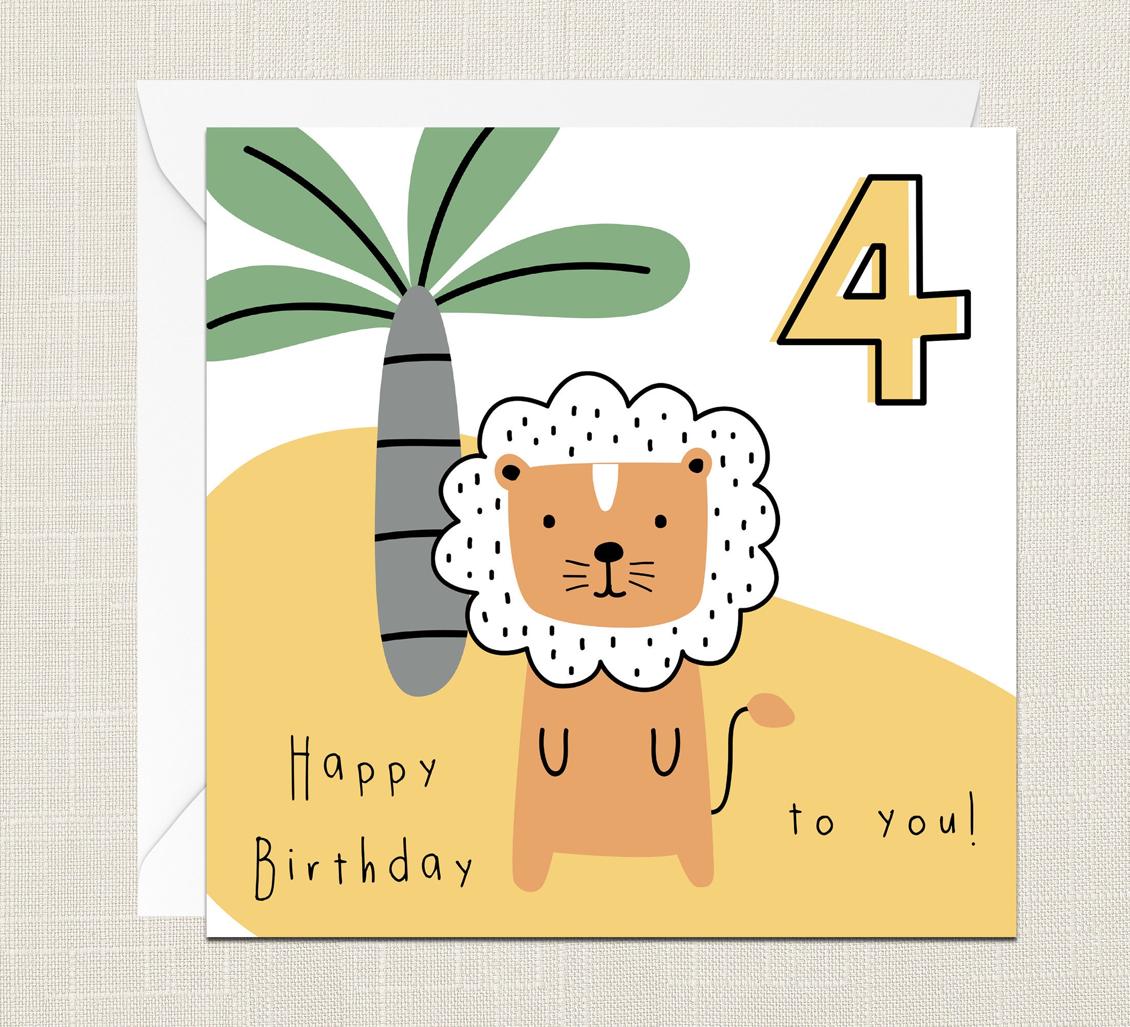 Jungle Animal 4th Birthday Card - Flamingo Milestone Card For Boys & Girls Age 4