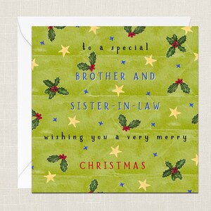 Para un hermano y una cuñada especiales, les deseo una muy feliz Navidad. Tarjeta de felicitación con sobre. Navidad. Felices fiestas. Festivo.